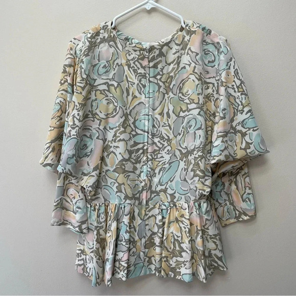 VTG St. Gillian 100% Silk Abstract Floral Dolman Sleeve Peplum Zip Top Size 12 - Picture 5 of 7